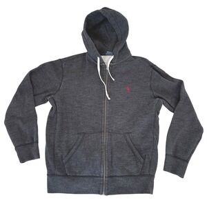 Polo Ralph Lauren full zip hoodie sweatshirt gray Size m Hood Pockets EUC